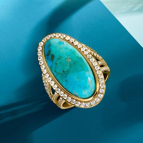 Ross-Simons Turquoise and 1.30 ct. t.w. White Topaz Ring in 18kt Gold Over Sterling in Saudi Arabia