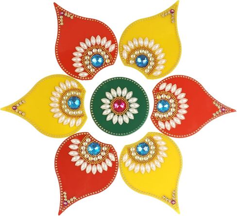 Acrylic Diwali Rangoli Indian 7 Pieces Green Deepak Rangoli Floor Decorations Table Decoration Studded Stones Sequins Traditional Festive Home Door Décor 8 inch in Saudi Arabia