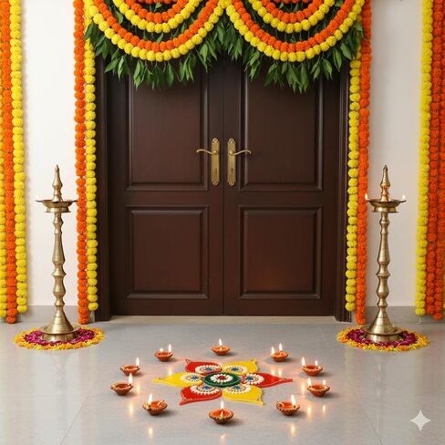 Acrylic Diwali Rangoli Indian 7 Pieces Green Deepak Rangoli Floor Decorations Table Decoration Studded Stones Sequins Traditional Festive Home Door Décor 8 inch in Saudi Arabia