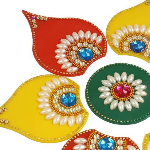 Acrylic Diwali Rangoli Indian 7 Pieces Green Deepak Rangoli Floor Decorations Table Decoration Studded Stones Sequins Traditional Festive Home Door Décor 8 inch in Saudi Arabia