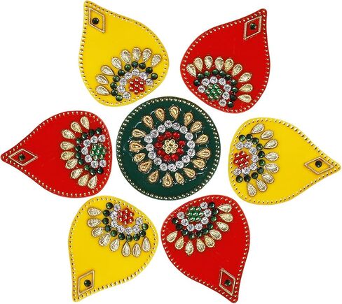 Acrylic Diwali Rangoli Indian 7 Pieces Green Deepak Rangoli Floor Decorations Table Decoration Studded Stones Sequins Traditional Festive Home Door Décor 8 inch in Saudi Arabia