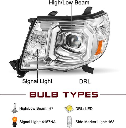 JSBOYAT Headlight Assembly Replacement for 2005-2011 Toyota Tacoma Pickup Passenger and Driver Side Black Housing Amber Reflector in Saudi Arabia
