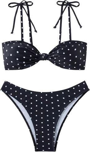 Milumia Women's Polka Dots Bikini Sets 2 Piece High Cut Tie Shoulder Swimsuit Beachwear Multicolor Small in Saudi Arabia