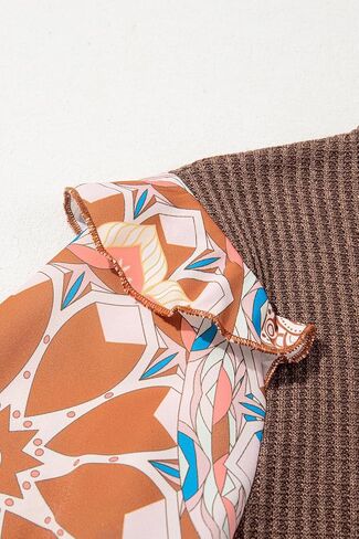​Women's Long Sleeve Blouse, Ruffled Floral Sleeve Waffle Knit Shirt​ in Saudi Arabia