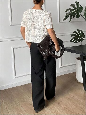 GORGLITTER Women's Tie Front Mesh Summer Tops Floral Embroidered Short Sleeve V Neck Beach Blouses Shirt 2025 in Saudi Arabia