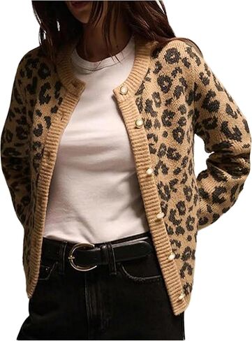SweatyRocks Women's Leopard Print Cardigan Sweaters Casual Knitted Button Up Trendy Fall Outerwear in Saudi Arabia