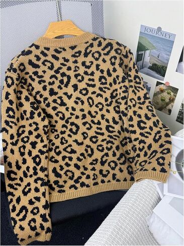 SweatyRocks Women's Leopard Print Cardigan Sweaters Casual Knitted Button Up Trendy Fall Outerwear in Saudi Arabia