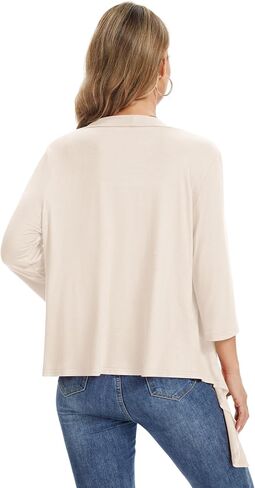 QUEZHU Women's Curved Hem 3/4 Sleeve Cardigan Casual Open Front Lightweight Cardigans in Kuwait