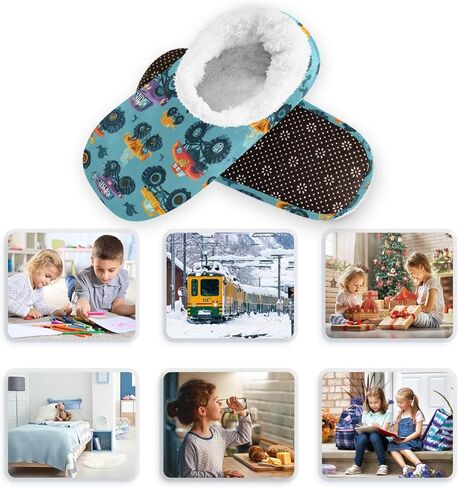 Boys Girls Fuzzy House Slippers Kids Toddlers Winter Indoor House Home Shoes XS-S in Kuwait