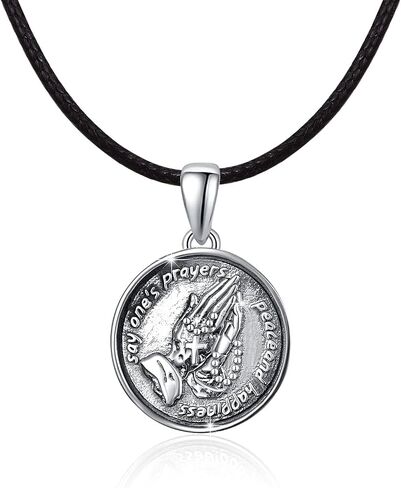 925 Sterling Silver Praying Hands Necklace for Men Women, Serenity Prayer Gifts, Religious Jewelry with Rope Chain in Saudi Arabia