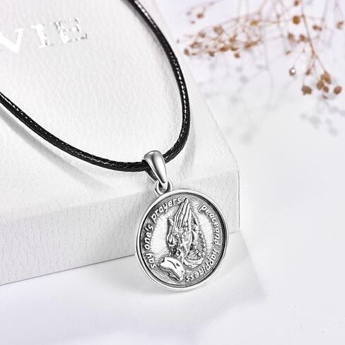 925 Sterling Silver Praying Hands Necklace for Men Women, Serenity Prayer Gifts, Religious Jewelry with Rope Chain in Saudi Arabia