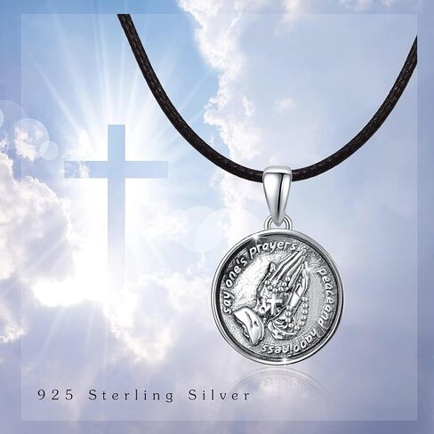 925 Sterling Silver Praying Hands Necklace for Men Women, Serenity Prayer Gifts, Religious Jewelry with Rope Chain in Saudi Arabia