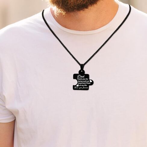 قلادة للرجال والنساء قطعة لغز قلادة من الفولاذ المقاوم للصدأ قابلة للتعديل 22 بوصة + 2 بوصة سلاسل مجوهرات هدية لعائلة أبي وأمي in Kuwait