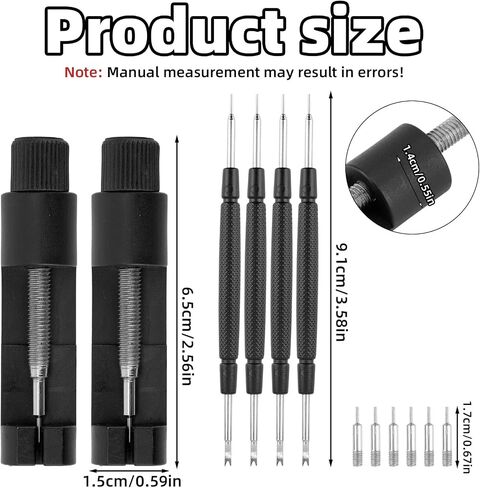 Watch Link Removal Kit, Watch Band Tool Set for Bracelet Strap Adjustment Pin Remover Includes Adjusters Double-Headed Ear Forks Thimbles Repair Kit for Resizing & Replacement in Saudi Arabia