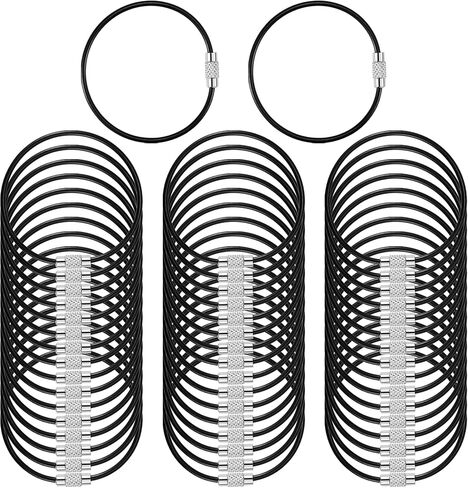 7.8 inches Steel Wire Keychain Cable,Nylon Coated Metal Key Ring,Luggage Tags Loops,2mm Twist Barrel,Black in Kuwait