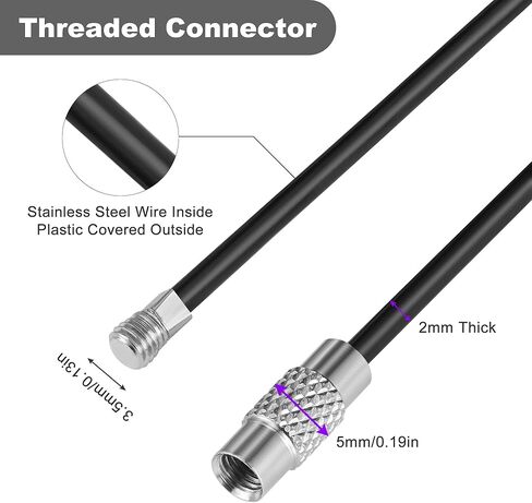 7.8 inches Steel Wire Keychain Cable,Nylon Coated Metal Key Ring,Luggage Tags Loops,2mm Twist Barrel,Black in Kuwait