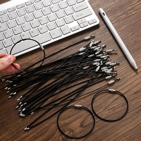 7.8 inches Steel Wire Keychain Cable,Nylon Coated Metal Key Ring,Luggage Tags Loops,2mm Twist Barrel,Black in Kuwait