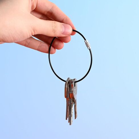 7.8 inches Steel Wire Keychain Cable,Nylon Coated Metal Key Ring,Luggage Tags Loops,2mm Twist Barrel,Black in Kuwait