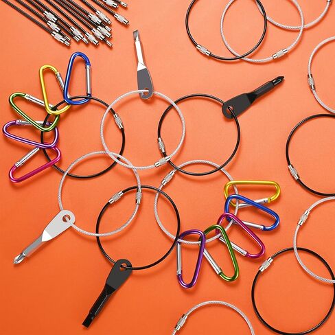 7.8 inches Steel Wire Keychain Cable,Nylon Coated Metal Key Ring,Luggage Tags Loops,2mm Twist Barrel,Black in Kuwait