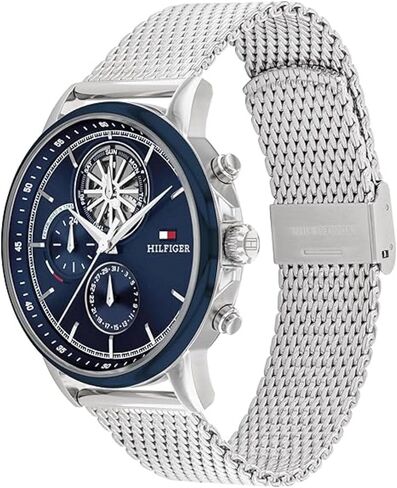 Tommy Hilfiger Men's Multifunction Quartz Watch – 44mm Stainless Steel Case, Double-Layer Dial, Link Bracelet, Skeleton-Inspired Design - Gift for Him in Saudi Arabia