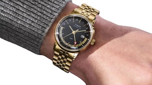 Timex Marlin Quartz GMT Gold Tone Stainless Steel Band Black dial Watch TW2Y47700 in Saudi Arabia