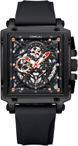 ساعة يد رجالية عصرية من CRRJU، ساعة رسمية فاخرة كرونوغراف مقاومة للماء للرجال مع حزام مطاطي من السيليكون in Kuwait