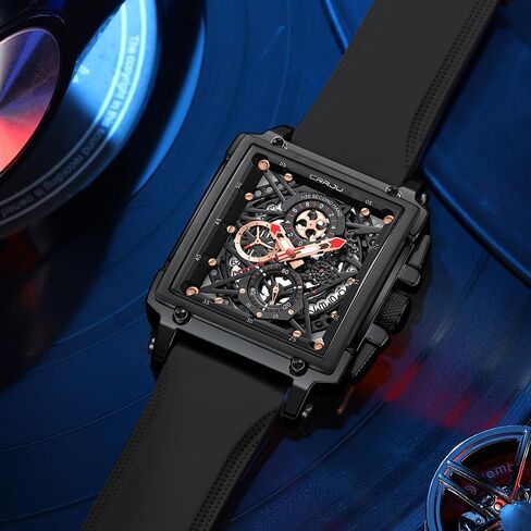 ساعة يد رجالية عصرية من CRRJU، ساعة رسمية فاخرة كرونوغراف مقاومة للماء للرجال مع حزام مطاطي من السيليكون in Kuwait