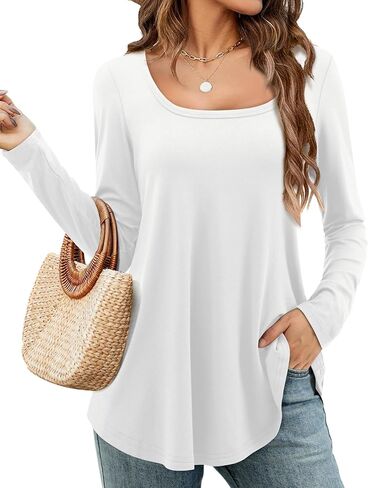 تونيك نسائي من Beluring برقبة واسعة وأكمام طويلة وقمصان فضفاضة مناسبة للارتداء مع السراويل الضيقة in Kuwait