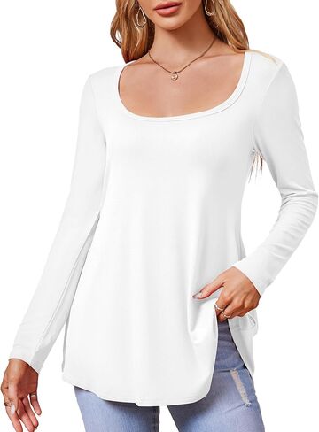 تونيك نسائي من Beluring برقبة واسعة وأكمام طويلة وقمصان فضفاضة مناسبة للارتداء مع السراويل الضيقة in Kuwait