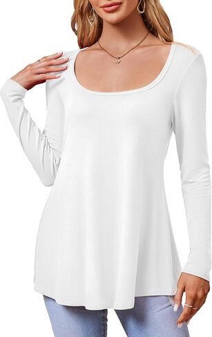 تونيك نسائي من Beluring برقبة واسعة وأكمام طويلة وقمصان فضفاضة مناسبة للارتداء مع السراويل الضيقة in Kuwait