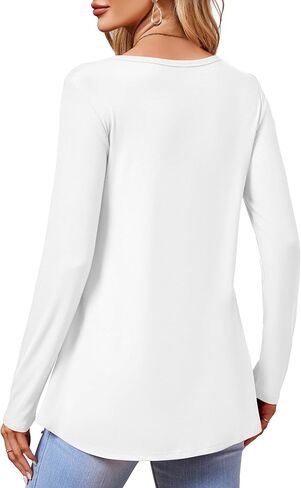 تونيك نسائي من Beluring برقبة واسعة وأكمام طويلة وقمصان فضفاضة مناسبة للارتداء مع السراويل الضيقة in Kuwait
