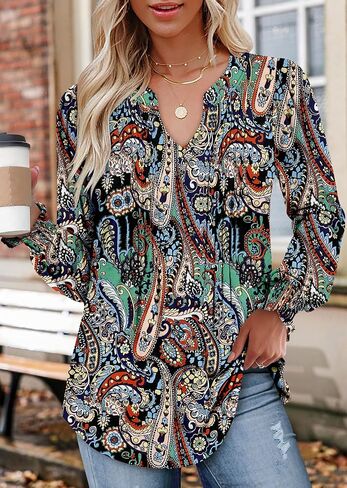 Long Sleeve Shirts for Women V Neck Fall Tops Dressy Casual Blouses Trendy Pleated Tunic Tops for Leggings in Saudi Arabia