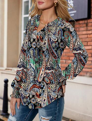 Long Sleeve Shirts for Women V Neck Fall Tops Dressy Casual Blouses Trendy Pleated Tunic Tops for Leggings in Saudi Arabia