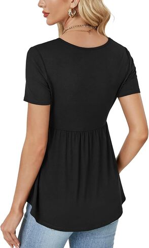 Rooscier Women's Scoop Neck Short Sleeve Tunic Flowy Ruffle Hem Casual Blouse Peplum Top in Saudi Arabia