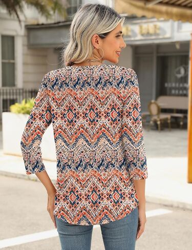 Women’s 3/4 Sleeve Shirts Keyhole Crewneck Tunic Tops – Business Dressy Casual Blouses for Summer Basic Wear in Saudi Arabia