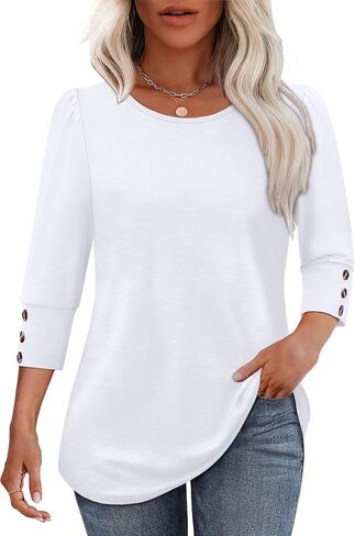 Womens Tops 3/4 Sleeve with Buttons Dressy Casual Blouses Summer Outfits Beach Vacation Plus Size Spring Clothes in Saudi Arabia