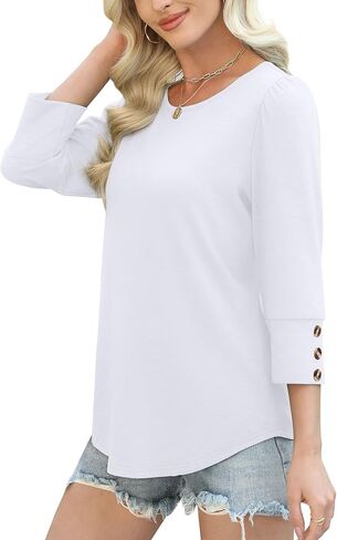 Womens Tops 3/4 Sleeve with Buttons Dressy Casual Blouses Summer Outfits Beach Vacation Plus Size Spring Clothes in Saudi Arabia