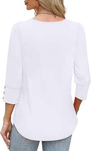 Womens Tops 3/4 Sleeve with Buttons Dressy Casual Blouses Summer Outfits Beach Vacation Plus Size Spring Clothes in Saudi Arabia