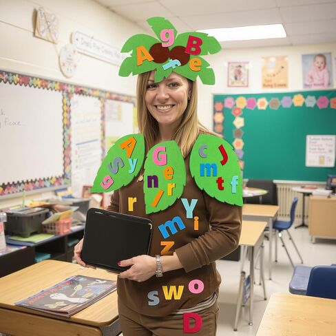 6 Sets Halloween Book Character Costume Palm Tree Costume Accessories Set for Adults Teachers Felt Hairpin Leaves 156 Self Adhesive Felt Letters for Classroom DIY Cosplay Party Accessory in Saudi Arabia
