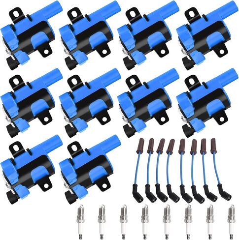 ENA Set of 8 Round Professional Ignition Coil with 8 Platinum Spark Plug and Blue Wire Set Compatible with Cadillac Escalade 6.0L V8 Replacement for UF262 in Saudi Arabia