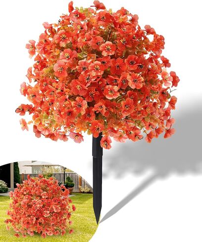 Artificial Fall Flowers for Outdoor Decoration, 22" Silk Daisy Topiary Ball with Ground Stake, Waterproof & Fade Resistant Fake Shrub for Porch, Garden, Farmhouse & Courtyard Decor (Orange) in Saudi Arabia