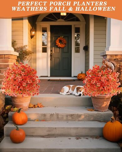 Artificial Fall Flowers for Outdoor Decoration, 22" Silk Daisy Topiary Ball with Ground Stake, Waterproof & Fade Resistant Fake Shrub for Porch, Garden, Farmhouse & Courtyard Decor (Orange) in Saudi Arabia