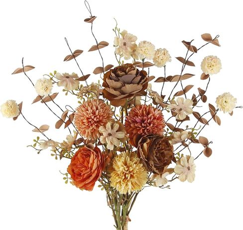 CISDUEO 2 Pcs Artificial Fall Flowers Bouquets Fall Fake Flowers Silk Roses Wildflowers Marigolds Autumn Flower Arrangement Fall Floral Stems for Bridal Thanksgiving Party Table Centerpiece Home Decor in Saudi Arabia