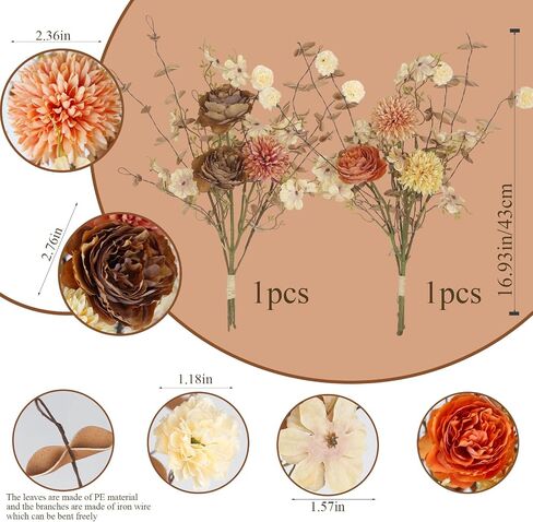 CISDUEO 2 Pcs Artificial Fall Flowers Bouquets Fall Fake Flowers Silk Roses Wildflowers Marigolds Autumn Flower Arrangement Fall Floral Stems for Bridal Thanksgiving Party Table Centerpiece Home Decor in Saudi Arabia