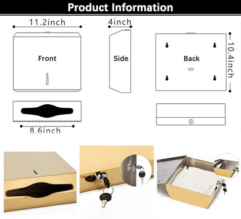 موزع المناشف الورقية التجاري على الحائط، موزع مناشف اليد من الفولاذ المقاوم للصدأ مع قفل، حامل مناشف ورقية قابل للطي ثلاثي الطي/C للحمام والمطبخ والأماكن العامة، حامل مناديل بسعة كبيرة in Kuwait