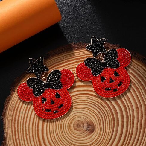 أقراط الهالوين اللطيفة على شكل نجمة برتقالية على شكل فيونكة فأرة مطرزة بالأعياد المتدلية، ديكور حفلات الهالوين الممتع in Kuwait