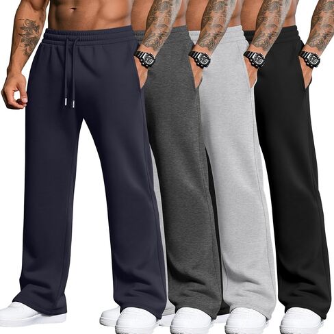 4 Pack Men's Big and Tall Sweatpants Athletic Workout Joggers Baggy Lounge Drawstring Plus Size Pants with 3 Pockets in Saudi Arabia