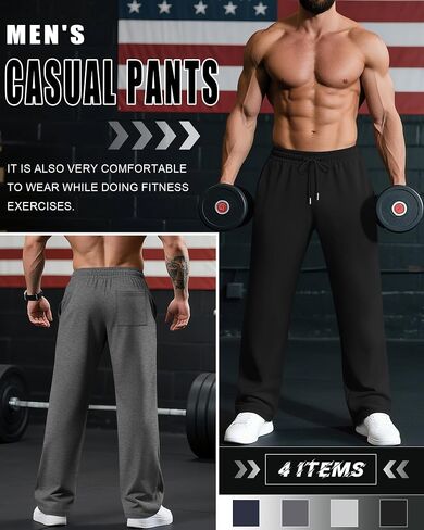 4 Pack Men's Big and Tall Sweatpants Athletic Workout Joggers Baggy Lounge Drawstring Plus Size Pants with 3 Pockets in Saudi Arabia