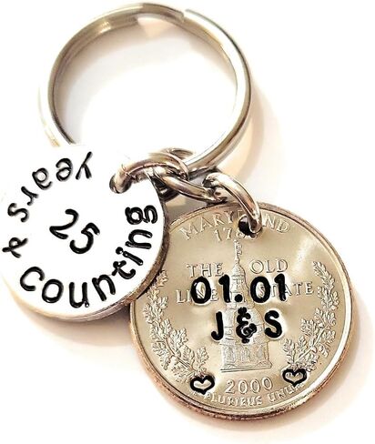 Tucker's Trinkets And Treasures 25 Years & Counting, 25th Anniversary Year Quarter Key Chain, 25th Wedding Anniversary in Saudi Arabia
