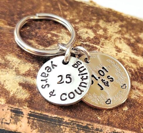 Tucker's Trinkets And Treasures 25 Years & Counting, 25th Anniversary Year Quarter Key Chain, 25th Wedding Anniversary in Saudi Arabia